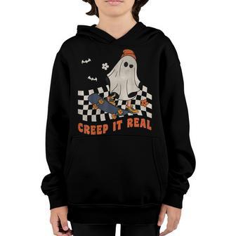 Creep It Real Skeleton Skateboard Halloween For Kids Youth Hoodie - Thegiftio UK
