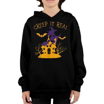 Creep It Real Witch Broom Funny Spooky Halloween Youth Hoodie - Seseable