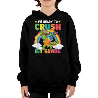 Crush 1St Grade Dabbing Dinosaur Back To School Boys Girls Youth Hoodie - Thegiftio UK