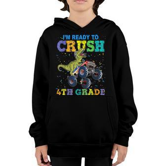 Crush 4Th Grade Dinosaur Monster Truck Back To School Boys Youth Hoodie - Seseable