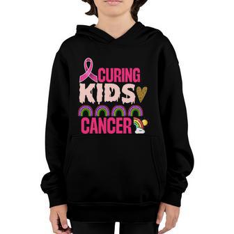 Curing Kids Cancer Pink Ribbon Rainbow Breast Cancer Graphic Design Printed Casual Daily Basic Youth Hoodie - Thegiftio UK