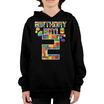 Cute 2Nd Birthday Gift 2 Years Old Block Building Boys Kids Youth Hoodie - Thegiftio UK