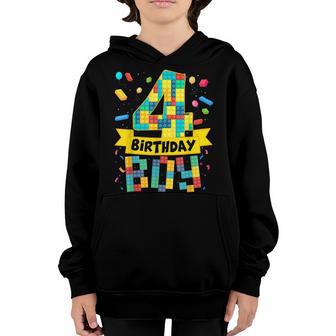 Cute 4Th Birthday Gift 4 Years Old Block Building Boys Kids Youth Hoodie - Thegiftio UK