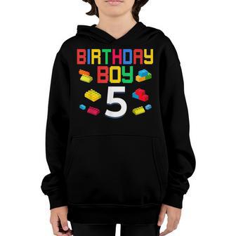 Cute 5Th Birthday Gift 5 Years Old Block Building Boys Kids V2 Youth Hoodie - Thegiftio UK
