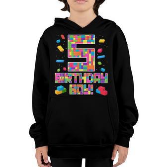 Cute 5Th Birthday Gift 5 Years Old Block Building Boys Kids V3 Youth Hoodie - Thegiftio UK