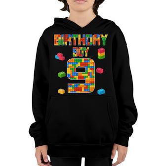 Cute 9Th Birthday Gift 9 Years Old Block Building Boys Kids Youth Hoodie - Thegiftio UK