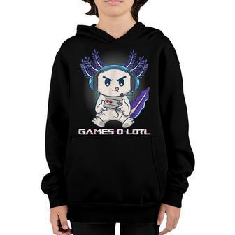 Cute Axolotl Playing Console Video Games Axolotl Gaming Youth Hoodie - Thegiftio UK