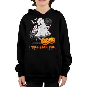 Cute Ghost Nurse I Will Stab You Cool Halloween Girls Gifts Youth Hoodie - Thegiftio UK