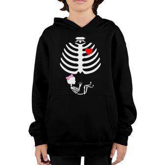 Cute Halloween Funny Halloween Day Baby Girl Skeleton Pregnancy Love Halloween Youth Hoodie - Thegiftio UK