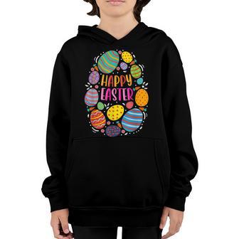 Cute Happy Easter For N Girls Boys Easter Colorful Eggs Youth Hoodie - Thegiftio UK