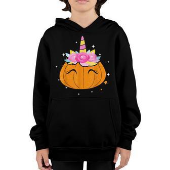 Cute Pumpkin Unicorn Face Costume Easy Halloween Gifts Girls V2 Youth Hoodie - Thegiftio UK