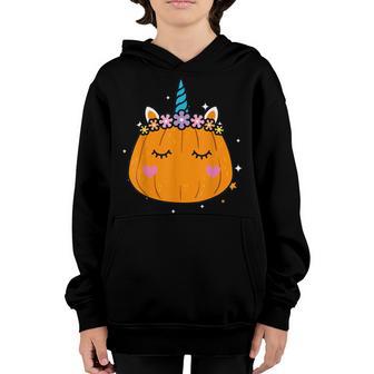 Cute Pumpkin Unicorn Face Costume Easy Halloween Gifts Girls Youth Hoodie - Thegiftio UK