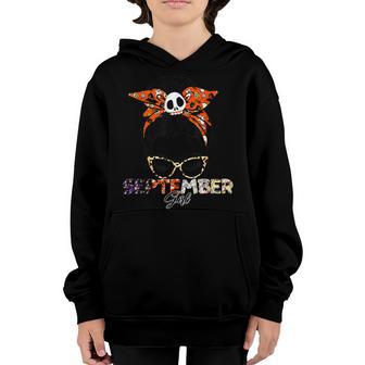 Cute September Girl Woman Face Wink Eyes Halloween Skull Youth Hoodie - Thegiftio