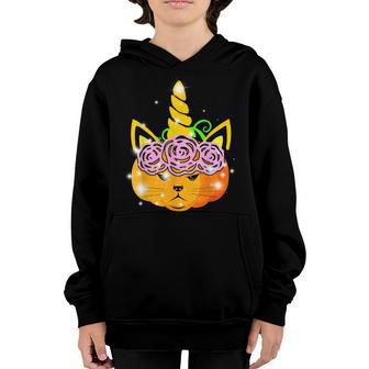 Cute Unicorn Face Pumpkin Floral Halloween Costumes Girl Kid V2 Youth Hoodie - Thegiftio UK