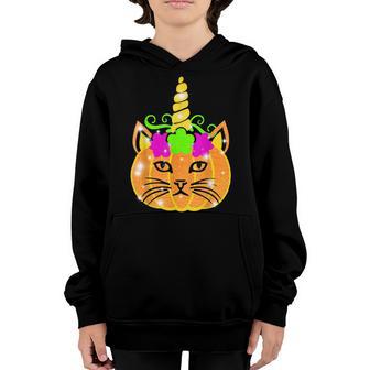 Cute Unicorn Face Pumpkin Floral Halloween Costumes Girl Kid V3 Youth Hoodie - Thegiftio UK