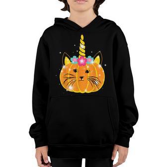 Cute Unicorn Face Pumpkin Floral Halloween Costumes Girl Kid V4 Youth Hoodie - Thegiftio UK