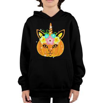 Cute Unicorn Face Pumpkin Floral Halloween Costumes Girl Kid Youth Hoodie - Thegiftio UK