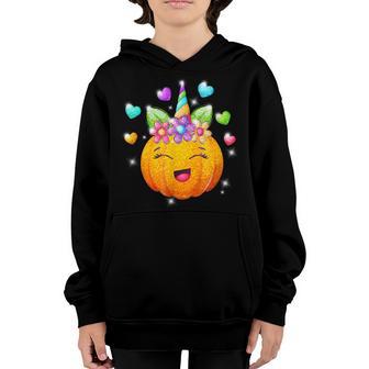 Cute Unicorn Face Pumpkin Halloween Gifts Women Girls Ns Youth Hoodie - Thegiftio UK