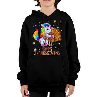 Cute Unicorn Hugs Turkey Happy Thanksgiving Girls Youth Hoodie - Thegiftio UK