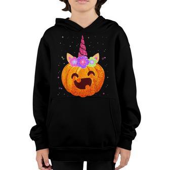 Cute Unicorn Pumpkin Floral Halloween Costume Girls Nager Youth Hoodie - Thegiftio UK