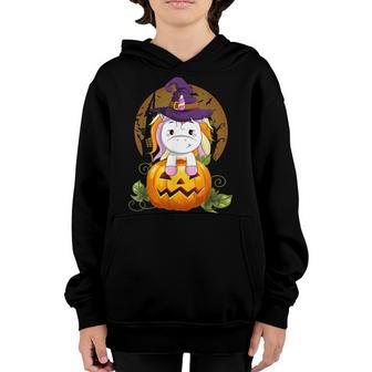 Cute Unicorn Witch Pumpkin Halloween Costume Boys Girls Kids Youth Hoodie - Thegiftio UK