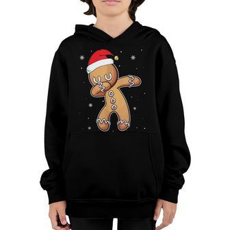 Dabbing Gingerbread Funny Christmas Pajama Santa Hat Kids Youth Hoodie - Thegiftio UK
