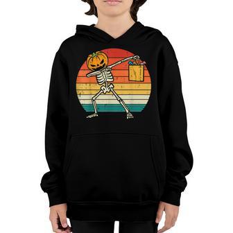 Dabbing Pumpkin Skeleton Candy Retro Toddler Boys Halloween Youth Hoodie - Thegiftio UK