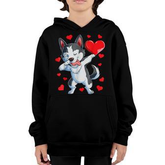 Dabbing Siberian Husky Heart Valentines Day Boys Love Dog Youth Hoodie - Thegiftio UK