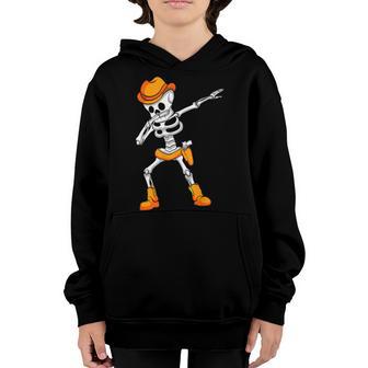 Dabbing Skeleton Cowboy Hat Halloween For Kids Dab Youth Hoodie - Thegiftio UK