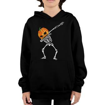 Dabbing Skeleton Pumpkin Head - Halloween Dancing Skeleton Youth Hoodie - Seseable