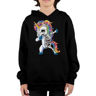 Dabbing Unicorn Skeleton Funny Halloween Gifts Cute Girls Youth Hoodie - Thegiftio UK