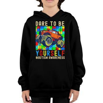 Dare To Be Yourself Autism Awareness Monster Truck Boys Kids Youth Hoodie - Seseable