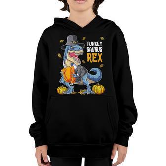 Dinosaur Thanksgiving Boys Turkey Saurus T Rex Pilgrim Men Youth Hoodie - Thegiftio UK