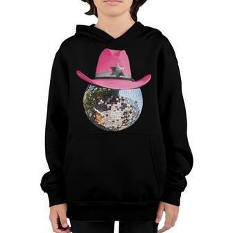 Disco Ball Wearing Pink Cowboy Hat Club Retro Youth Hoodie - Thegiftio UK