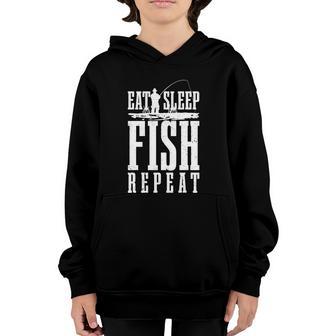 Eat Sleep Fish Repeat Funny Fishing Fisherman Gift Boys Graphic Design Printed Casual Daily Basic Youth Hoodie - Thegiftio UK