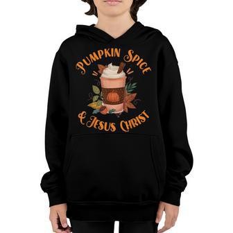 Fall Season Cute Pumpkin Spice And Jesus Christ Thanksgiving Youth Hoodie - Thegiftio UK