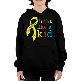 Fight Like Kid Childhood Cancer Awareness Retro Gold Ribbon Youth Hoodie - Thegiftio UK