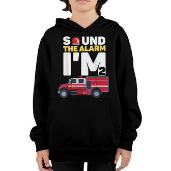 Fire Truck 2Nd Birthday Boy 2 Year Old Firefighter Youth Hoodie - Thegiftio UK