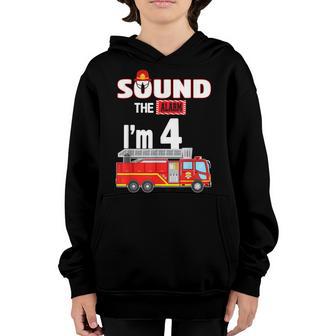 Fire Truck 4 Year Old Firefighter 4Th Birthday Boy Toddler Youth Hoodie - Thegiftio UK