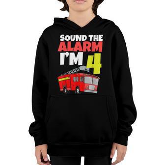 Fire Truck 4Th Birthday Boy 4 Year Old Firefighter V2 Youth Hoodie - Thegiftio UK