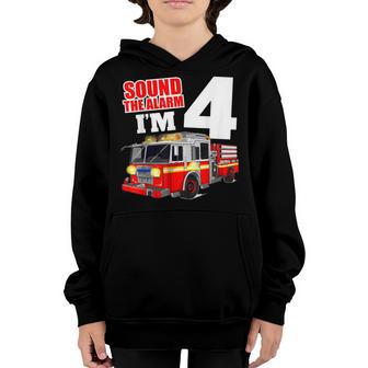 Fire Truck 4Th Birthday Boy 4 Year Old Firefighter V3 Youth Hoodie - Thegiftio UK