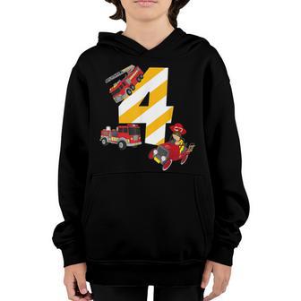 Fire Truck 4Th Birthday Boy 4 Year Old Firefighter Youth Hoodie - Thegiftio UK