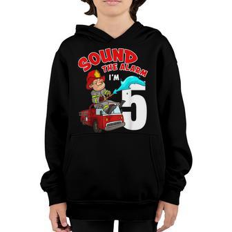 Fire Truck 5Th Birthday Boy 5 Year Old Firefighter Youth Hoodie - Thegiftio UK