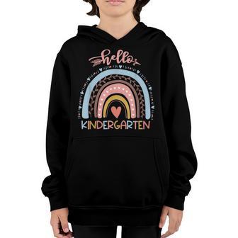 First Day Of School Hello Kindergarten Teacher Rainbow Kids Youth Hoodie - Thegiftio UK