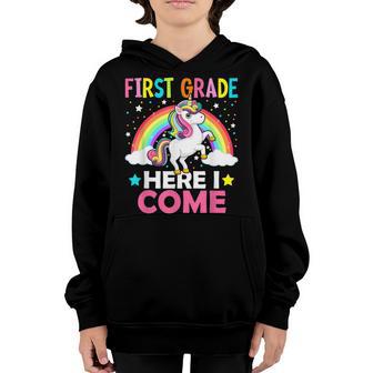 First Grade Here I Come Unicorn Back To School 1St Graders Youth Hoodie - Thegiftio UK