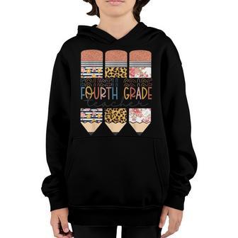 Fourth Grade Teacher Funny Leopard Pencil Back To School Youth Hoodie - Thegiftio UK