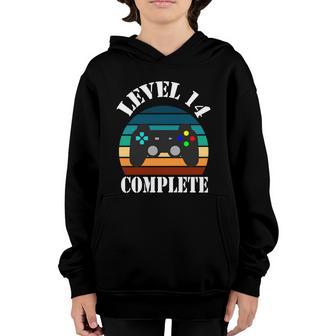Funny 14Th Anniversary Gift For Husband Level 14 Complete Gamer Youth Hoodie - Thegiftio UK