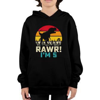 Funny 5 Year Old Boys 5Th Birthday Dinosaur Youth Hoodie - Thegiftio UK