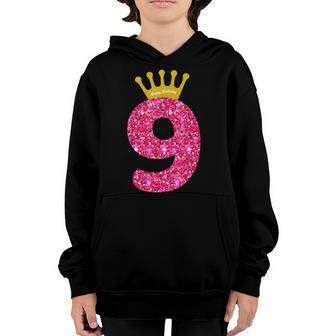 Funny 9Th Party Number 9 Year Old Girls 9Th Birthday Youth Hoodie - Thegiftio UK