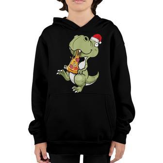 Funny Christmas Dinosaur Eating Pizza Santa Hat Boys Kids Youth Hoodie - Thegiftio UK